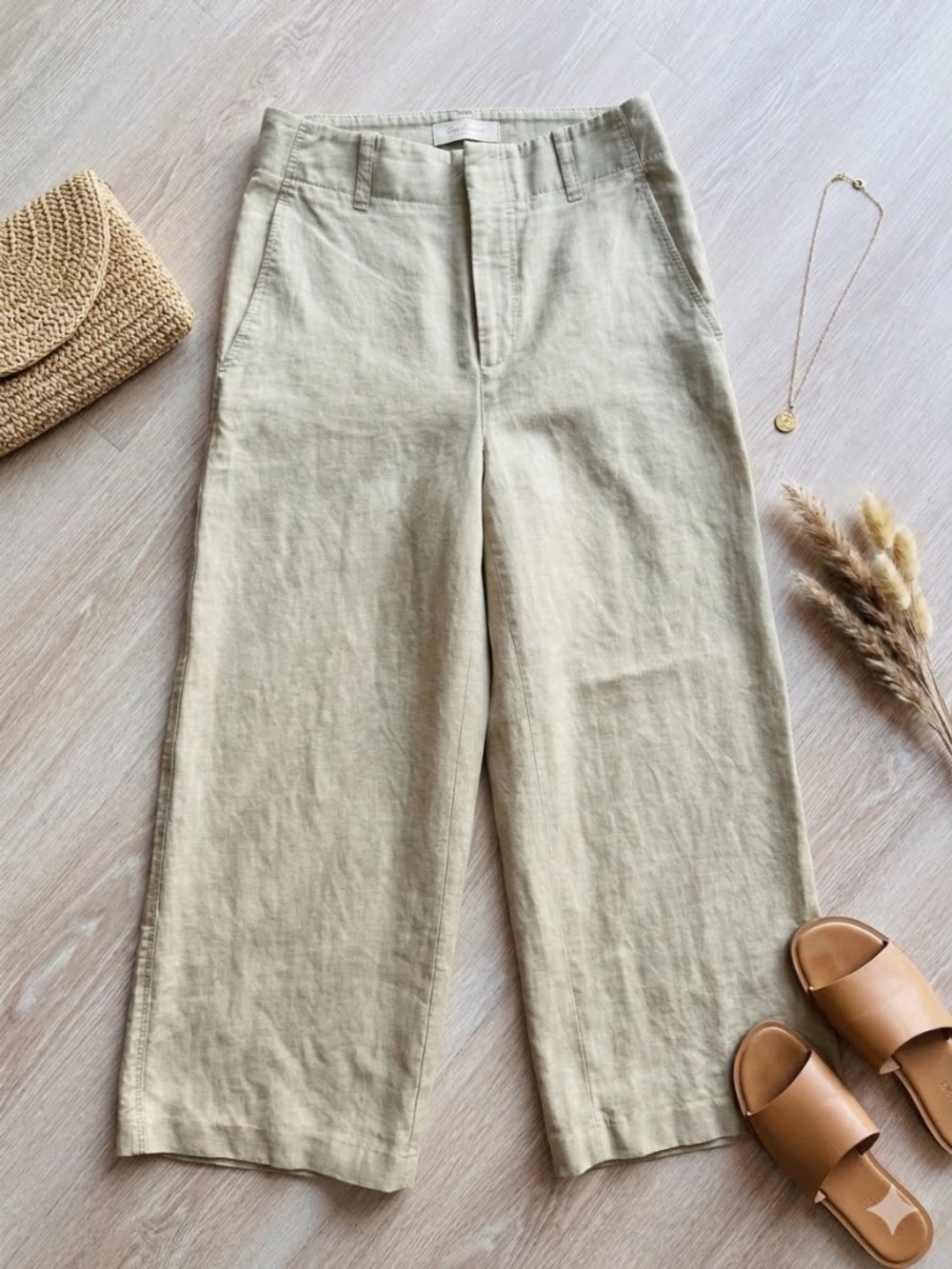 Vince. Beige Linen Wide Leg Trousers - Size 0